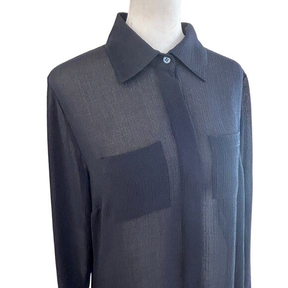 W by Worth NEW Navy Blue Long Tunic Sheer Button Down Blouse Womens Size 4 NWT - Picture 3 of 8